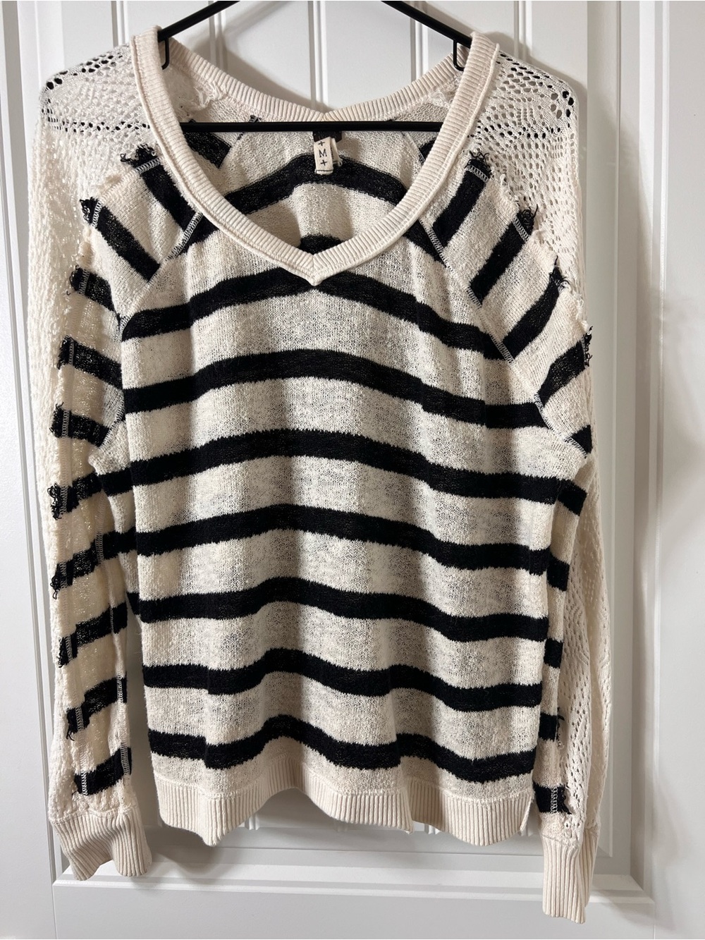 Free People We The Free Fluffy Lou Swit Boho Crochet Striped Sweater M
